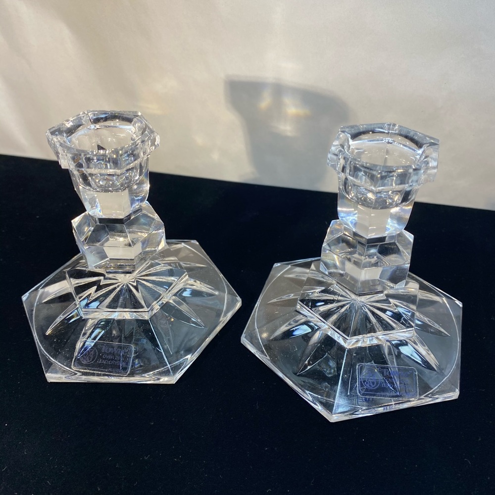 2 Towle 24% Lead Crystal 3” Tall Candlesticks